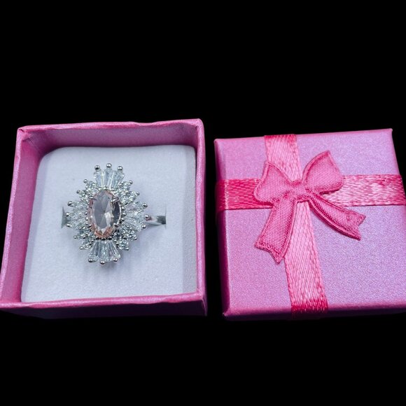 Bomb Party Ring Size 8 Statement Cocktail Pink Gemstone Halo Bling Jewelry - Picture 2 of 8